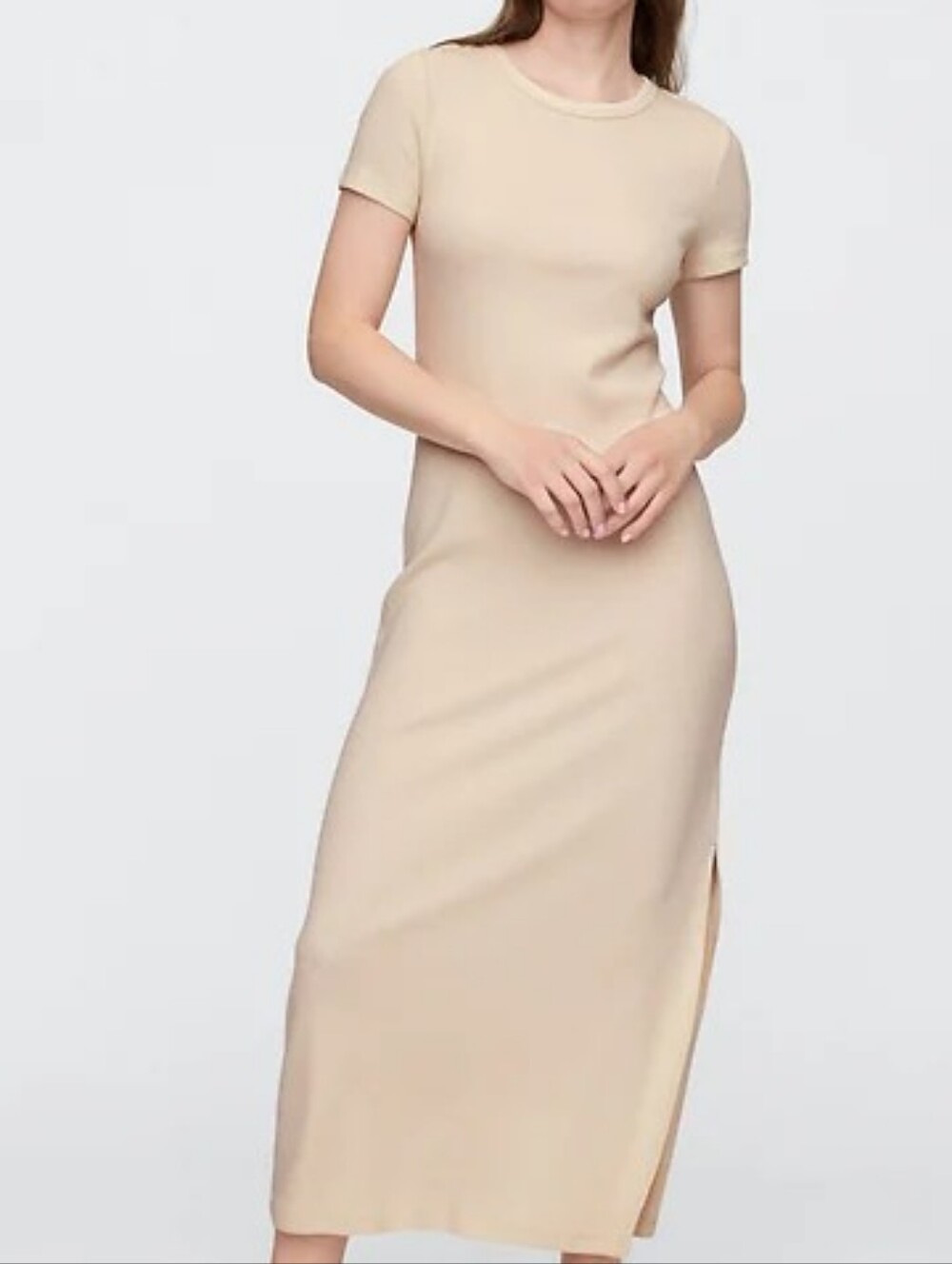 NWT - GAP Ribbed Cotton/Modal/Spandex Blend "Tan Chino" Maxi Dress- Size XL Tall